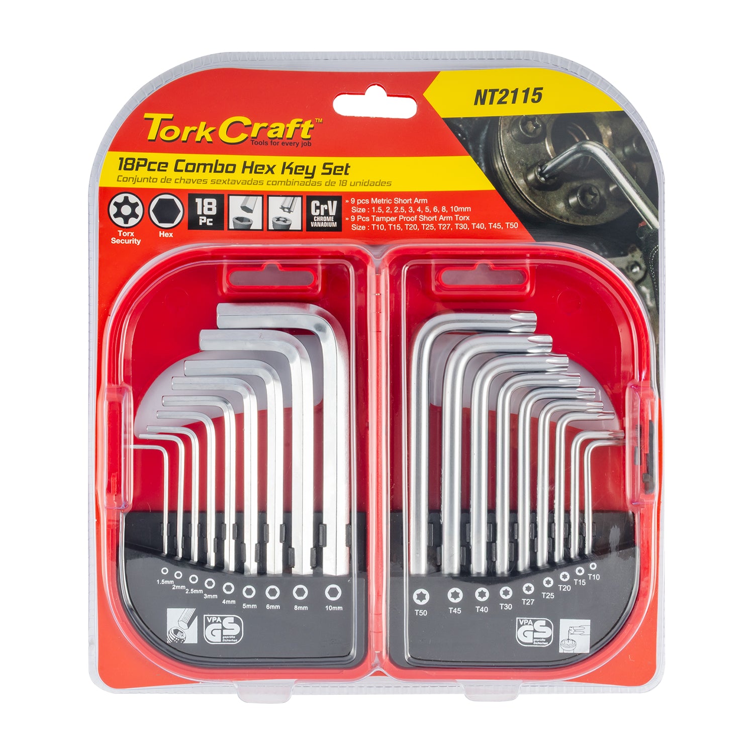 18PC COMBO HEX KEY CHROME VANADIUM SET