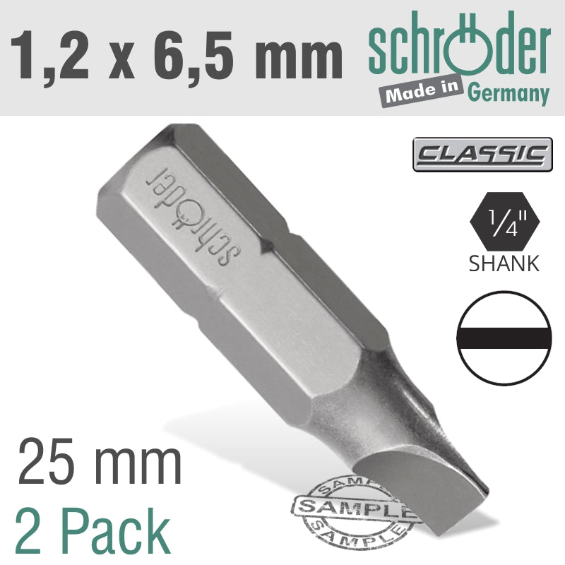 SLOTTED BIT 1.2X6.5MM 25MM 2CD