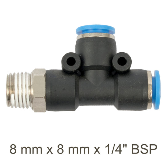 PU HOSE FITTING TEE 8MM X 8MM X 1/4'M