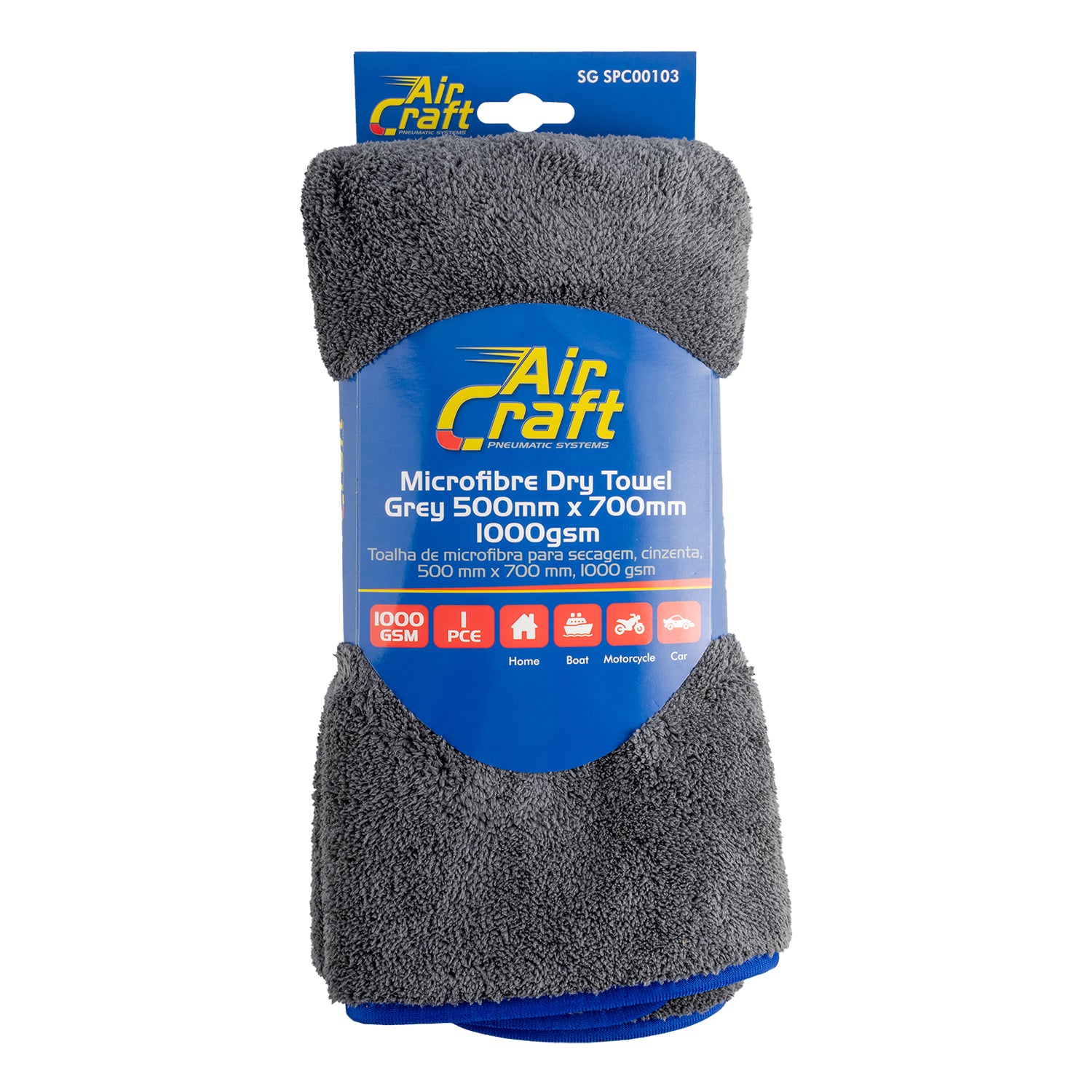 MICROFIBRE CLOTH FLEECE DRY TOWEL GREY 500MM X 700MM 1000GSM