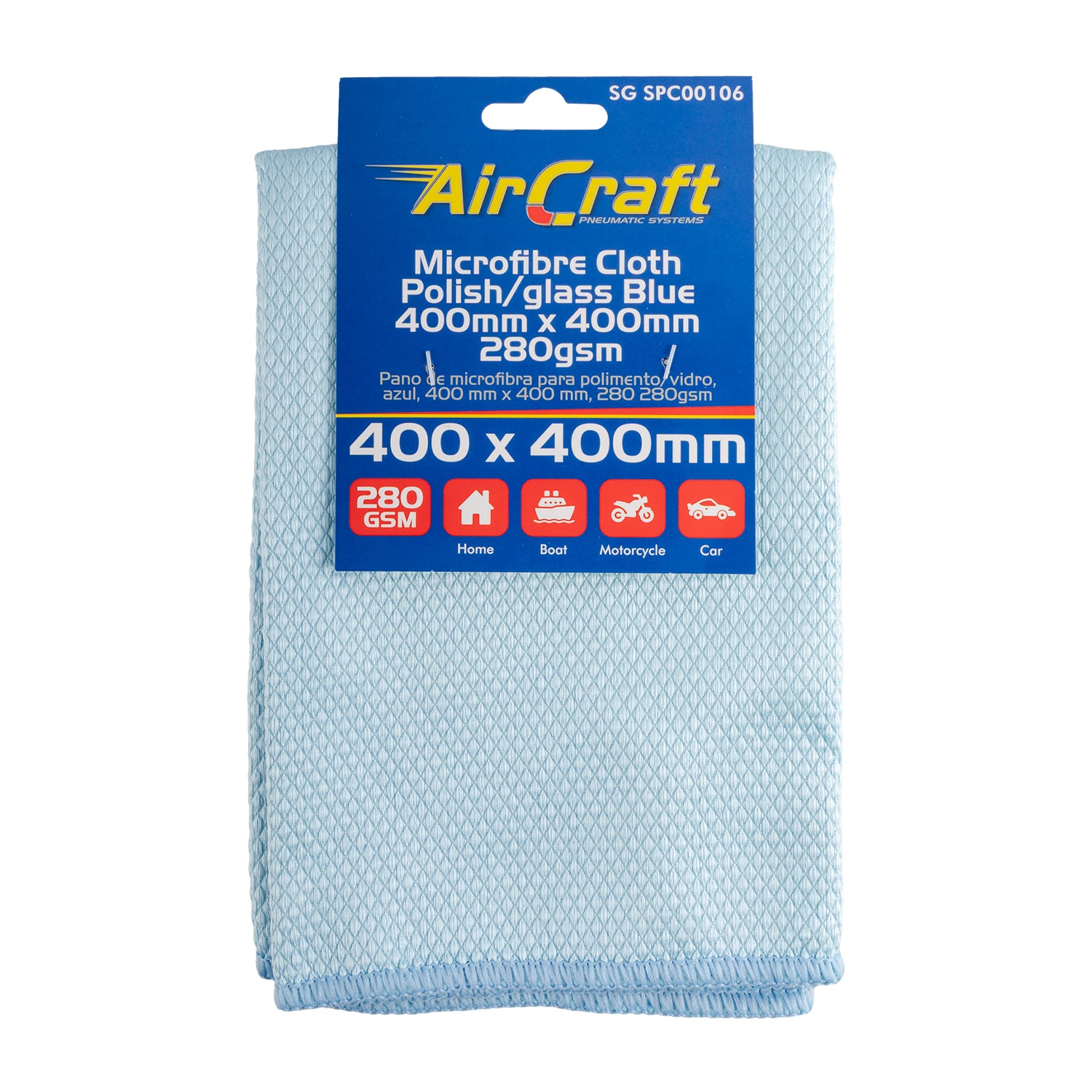 MICROFIBRE CLOTH POLISHING/GLASS BLUE 400MM X 400MM 280GSM