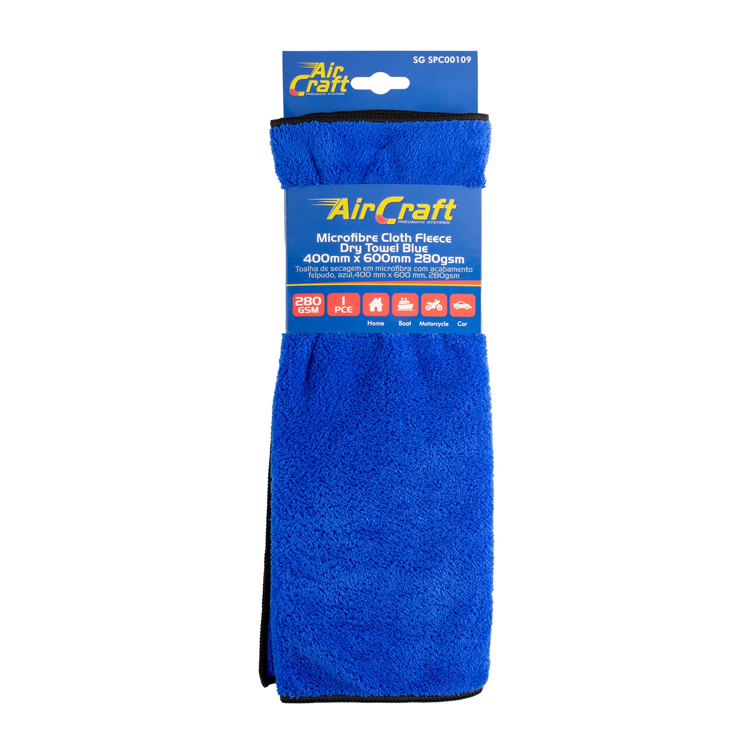 MICROFIBRE CLOTH FLEECE DRY TOWEL BLUE 400MM X 600MM 280GSM
