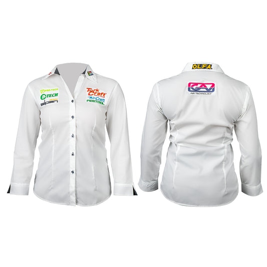 LADIES WHITE 3/4 SAGA BLOUSE SMALL