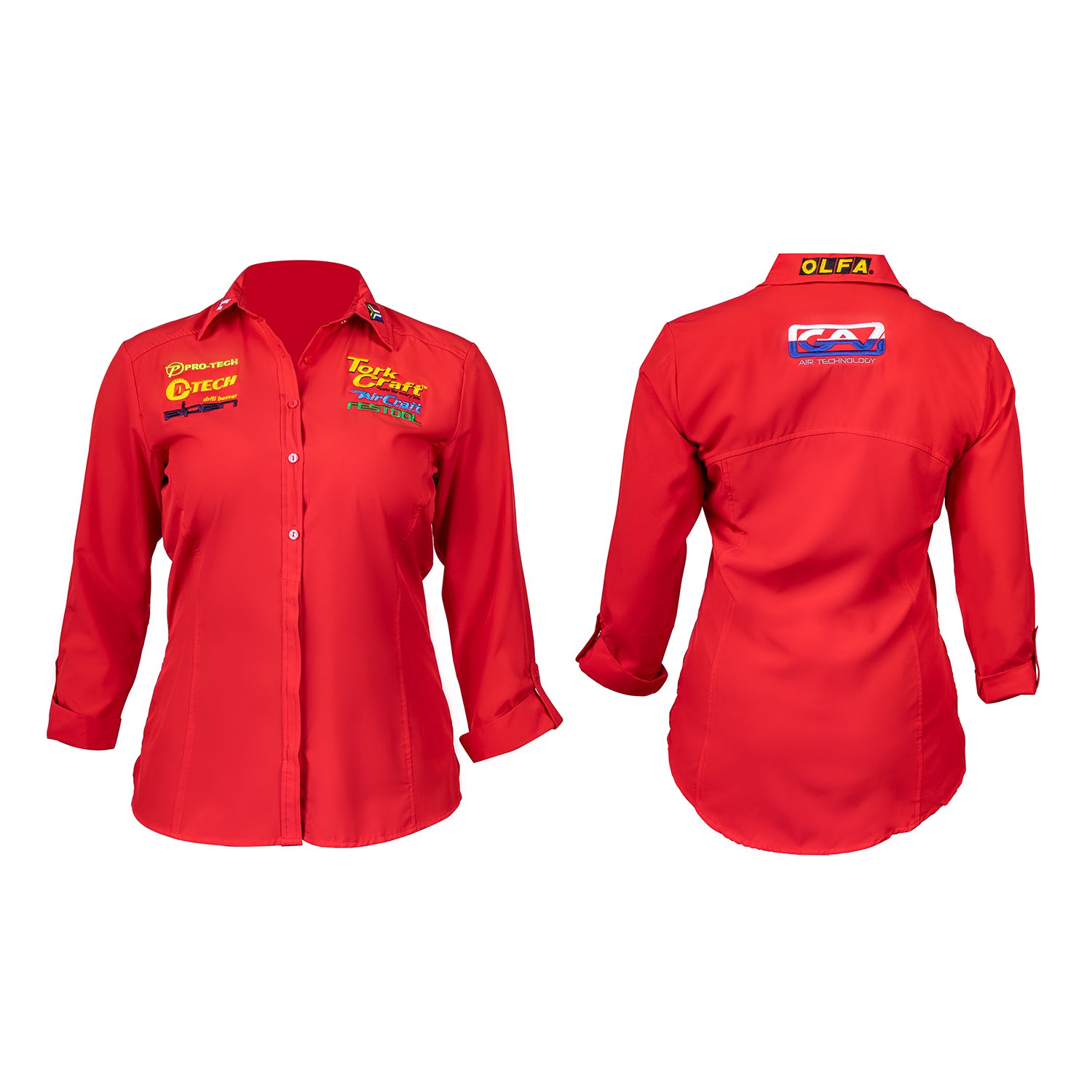 LADIES RED 3/4 GENEVA BLOUSE LARGE