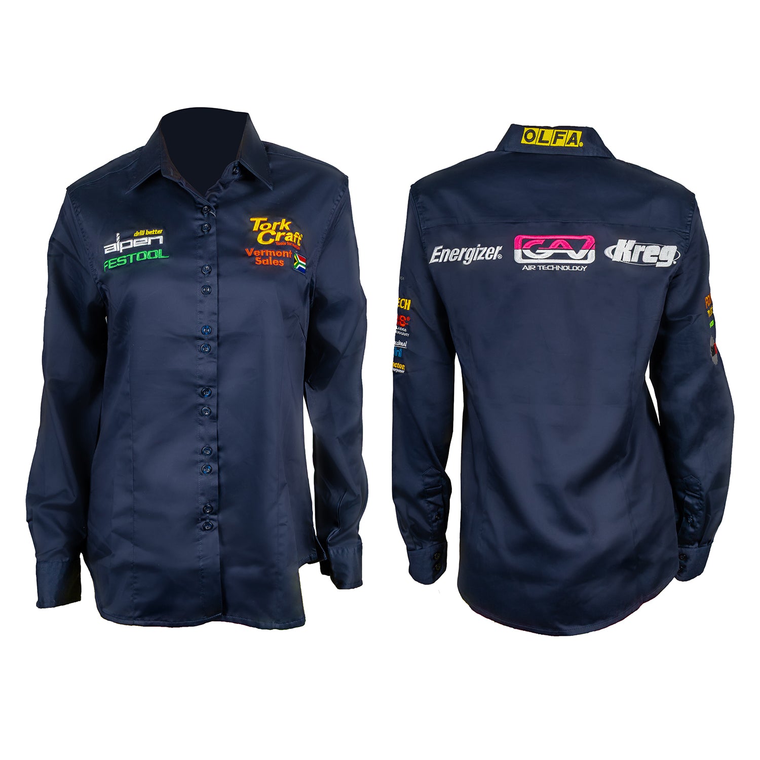 VERMONT LADIES COTTON SHIRT NAVY BLUE SMALL - LONG SLEEVE