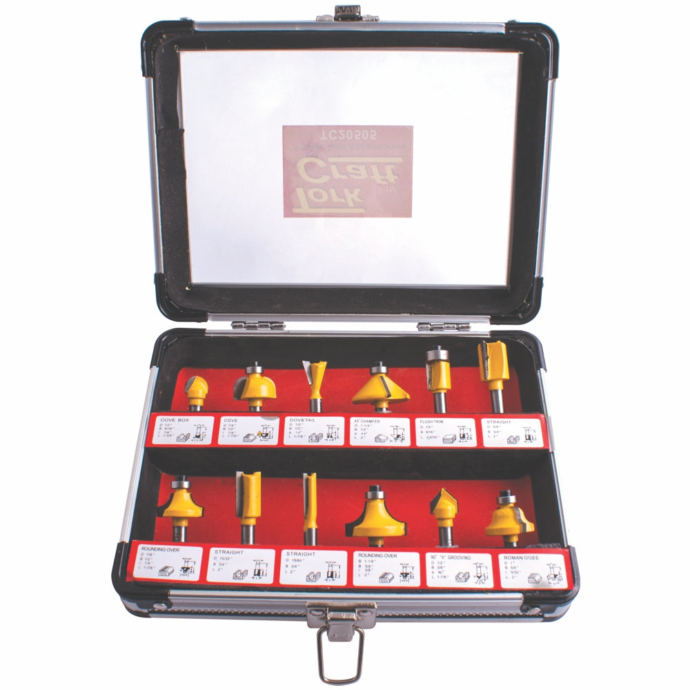ROUTER BIT SET 12PC/ALU.CASE 1/4'