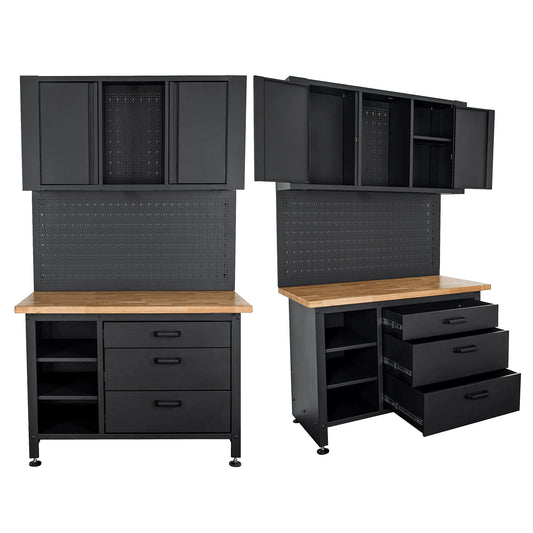 WALL MOUNT METAL STORAGE UNIT 2000X1200MM CUPBOARD/PEG BOARD/WORK BENC