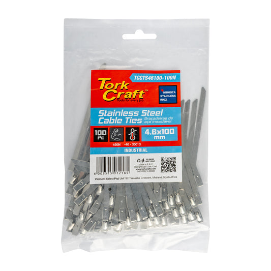 S/STEEL CABLE TIES SS304 4.6MM X 100MM NATURAL 100PC