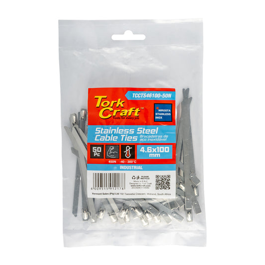 S/STEEL CABLE TIES SS304 4.6MM X 100MM NATURAL 50PC