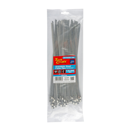 S/STEEL CABLE TIES SS304 4.6MM X 300MM NATURAL 100PC