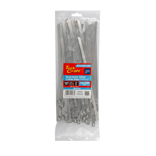 S/STEEL CABLE TIES SS304 7.9MM X 250MM NATURAL 100PC