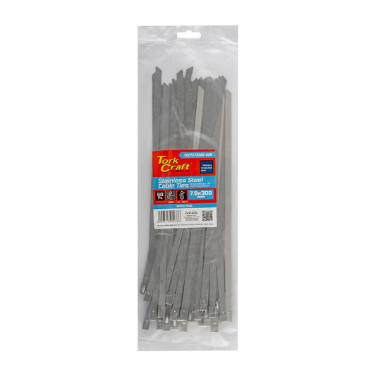 S/STEEL CABLE TIES SS304 7.9MM X 300MM NATURAL 50PC
