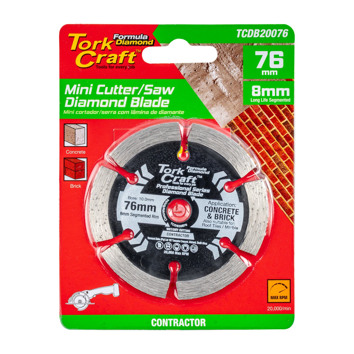 DIAMOND BLADE 76MM X 10MM SEGMENTED MINI CUTTER SAW