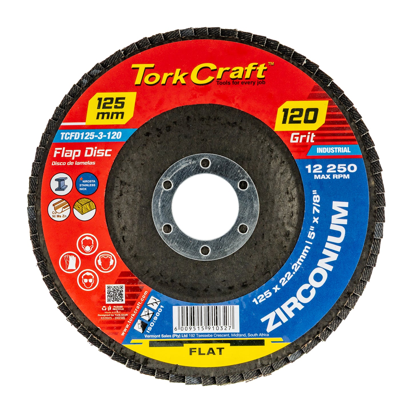 FLAP DISC ZIRCONIUM 125MM 120 GRIT FLAT