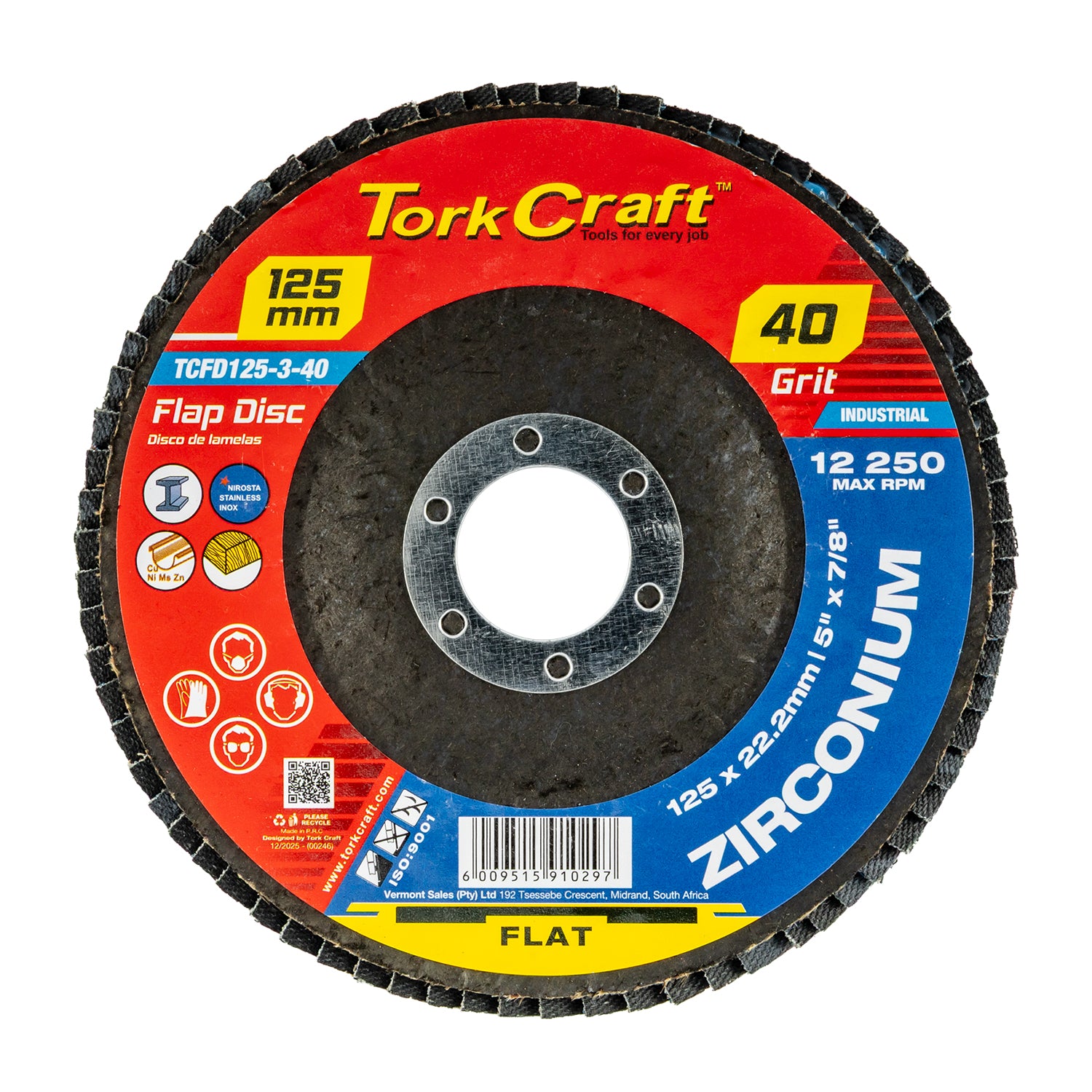 FLAP DISC ZIRCONIUM 125MM 40 GRIT FLAT