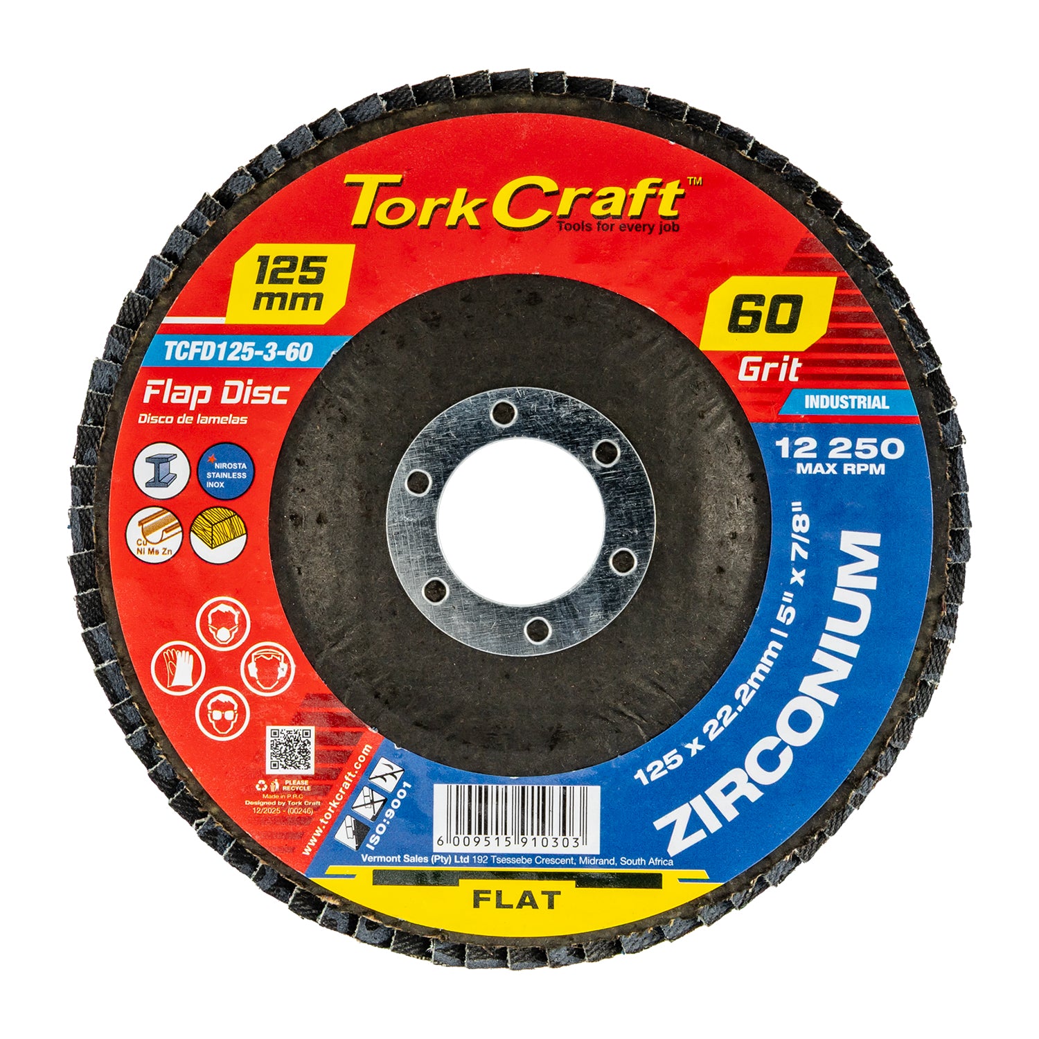 FLAP DISC ZIRCONIUM 125MM 60 GRIT FLAT