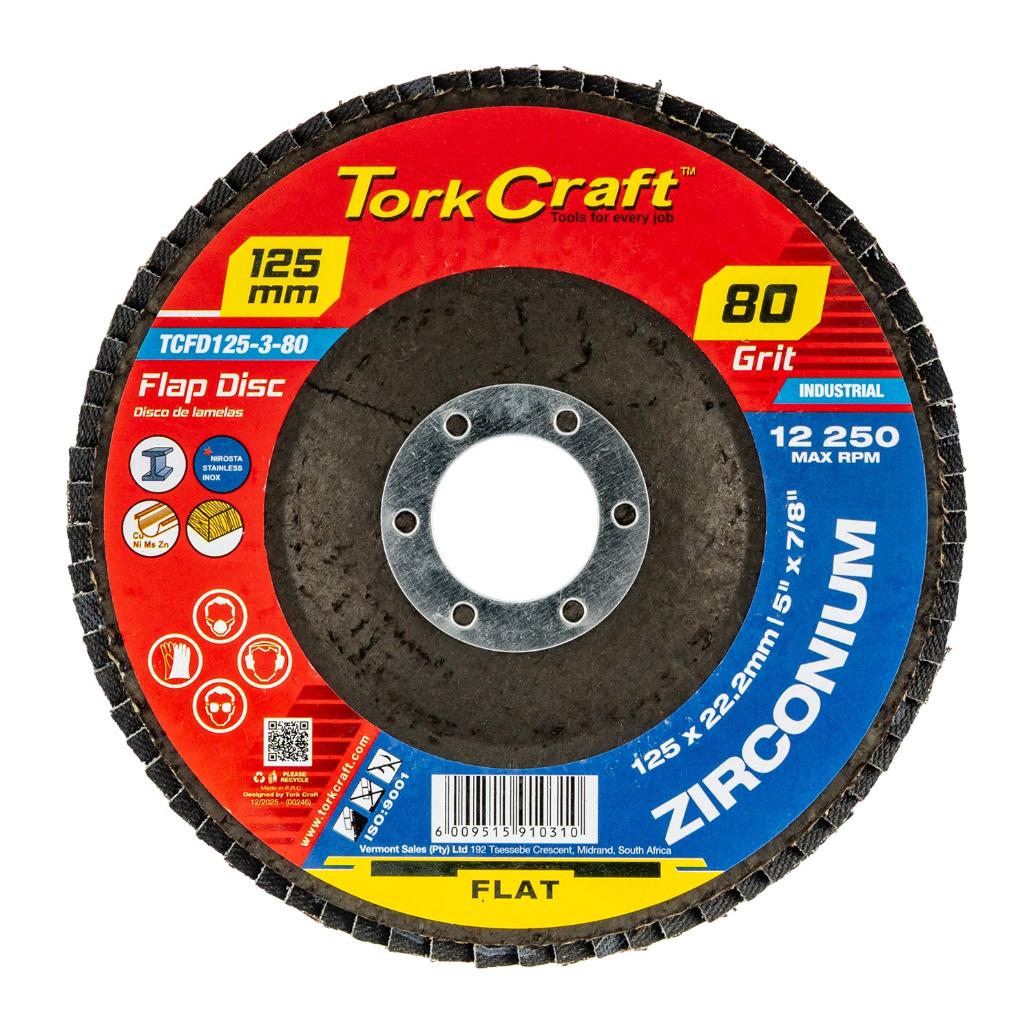 FLAP DISC ZIRCONIUM 125MM 80 GRIT FLAT