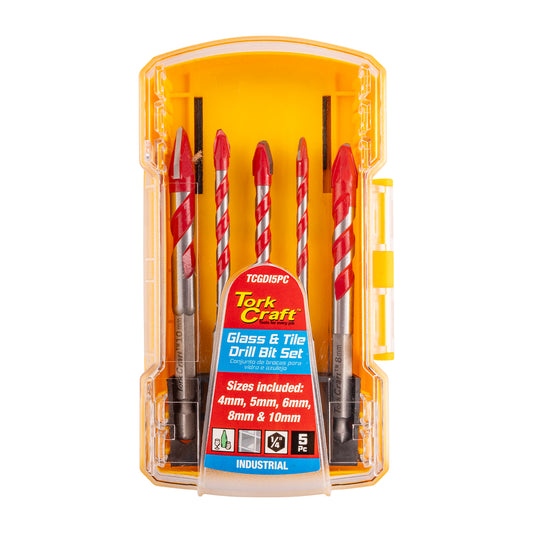 GLASS & TILE DRILL FLUTE SET 5PC 4/5/6/8/10MM IN PLASTIC CASE
