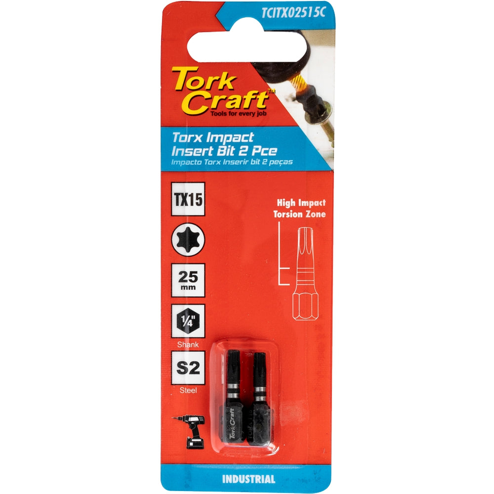 TORX TX 15 IMPACT INSERT BIT 25MM 2PC CARDED
