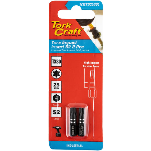 TORX TX 30 IMPACT INSERT BIT 25MM 2PC CARDED