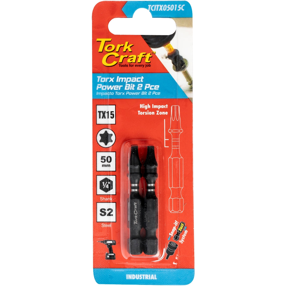 TORX TX 15 IMPACT POWER BIT 50MM 2PC CARDED