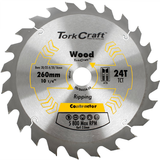 BLADE CONTRACTOR 260 X 24T 30/1/20/16 CIRCULAR SAW TCT