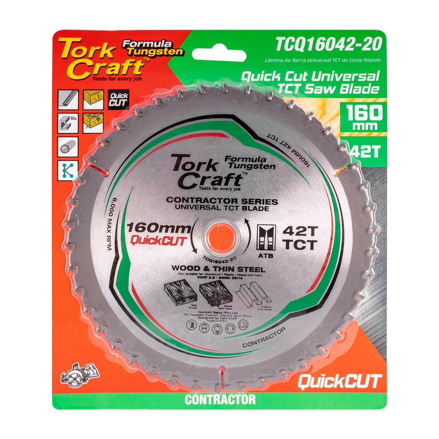 UNIVERSAL QUICK CUT TCT BLADE 160X42T 20-16