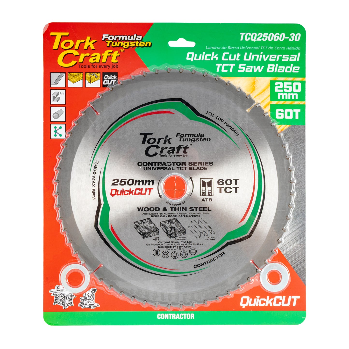 UNIVERSAL QUICK CUT TCT BLADE 250X60T 30-20-16