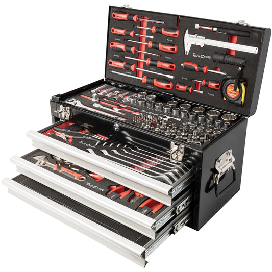 TOOL BOX 154 PCE 3 DRAWER & TOP TRAY 535X255 X 315MM TRACK BOX