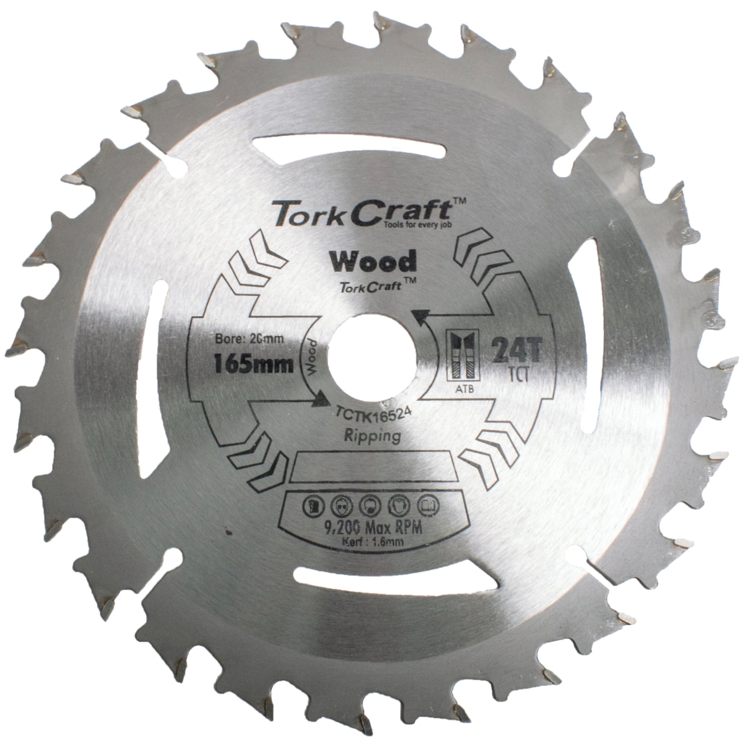 TCT SAW BLADE 165MM X 1.6MM X 20MM X 24T WOOD THIN KERF