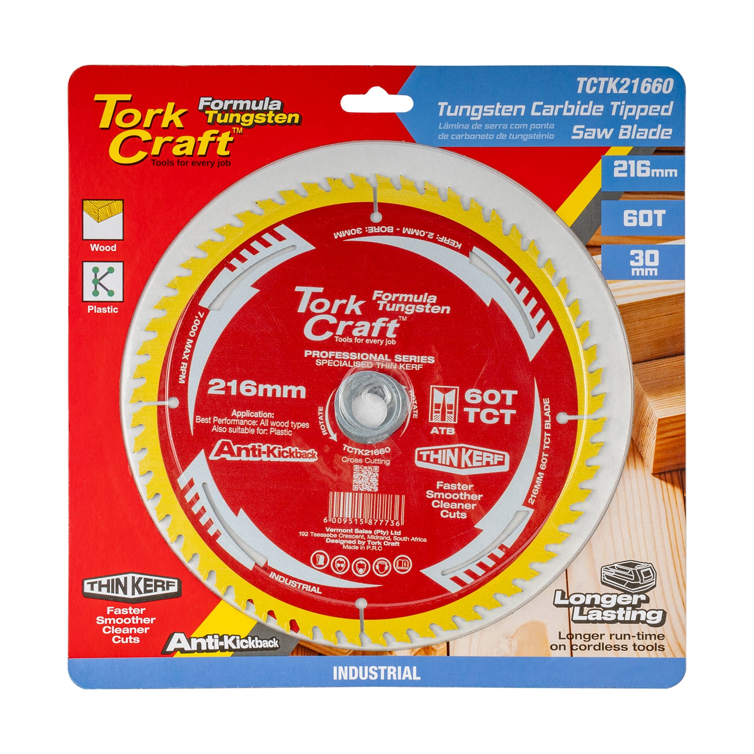 TCT SAW BLADE 216MM X 2.0MM X 30MM X 60T WOOD THIN KERF