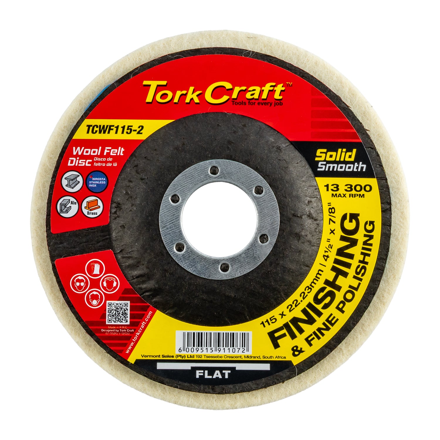 FELT DISC WOOL SMOOTH 115MM X 22.23MM TCFD POLISHING