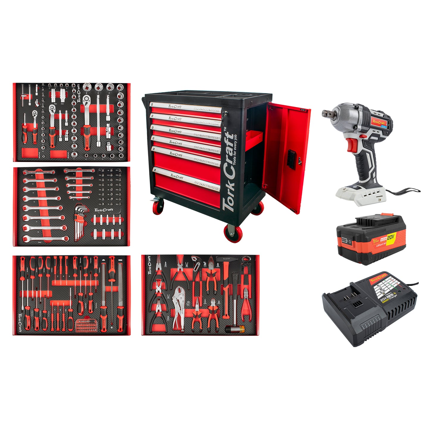 6 DRAWER CABINET 184PC C/W IMPACT WRENCH 450N, 4.0AH BAT & SMART CHARG