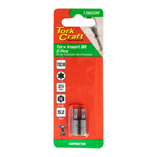 TORX TX 20 CLASSIC INSERT BIT 25MM 2PC CARDED